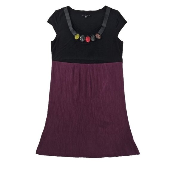 Tiana A Line Dress Women's 12 Stretch Black & Purple Stones Cap Sleeve EUC - Picture 1 of 11